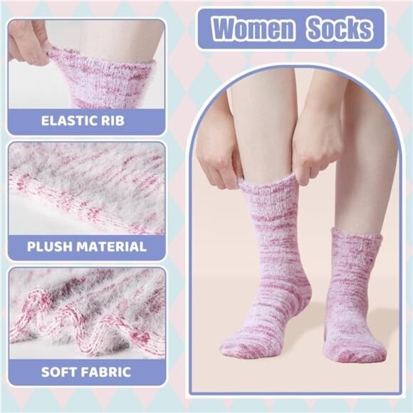 New 5 Pairs Fuzzy Soft Cozy Comfortable Socks for Women, Casual Sleep Comfy Sock - Picture 2 of 6